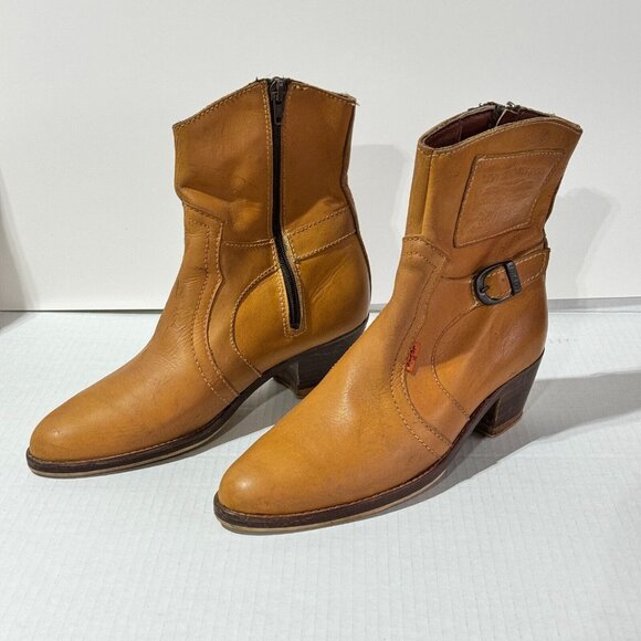 Vintage Levi's Leather Western Boots Mid Calf Zip up Women's Size 7.5 / 41.5 - Picture 1 of 16